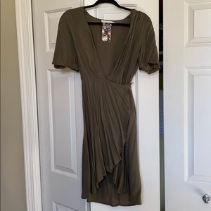 Army green wrap dress.